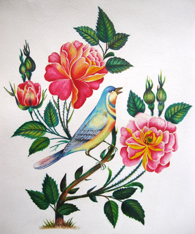 نقاشی گل و مرغ 1