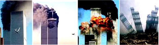 صحنه هاي اصابت هواپيما به برج دو قلوهاي نيويورک در 11 سپتامبر2001 و تخريب آنها