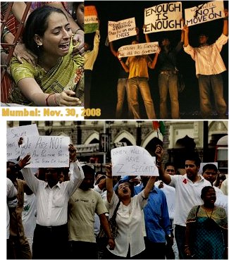 گوشه هايي از دو تظاهرات خياباني در مومباي (30 نوامبر 2008)