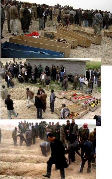 تابوت کشته شدگان در گورستان جلولا محل انفجار انتحاري 23 مارس 2009